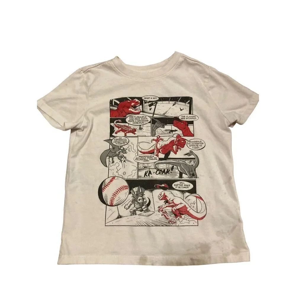 Cat & Jack Dinosaur Baseball T-Shirt Sports Cartoon Comic Athletic